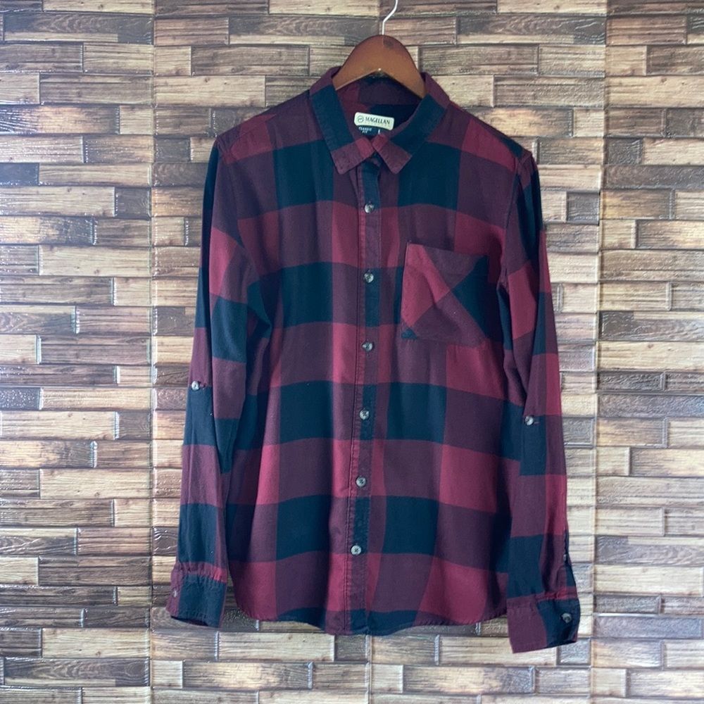 Plaid Button-Up Shirt - Red and Black